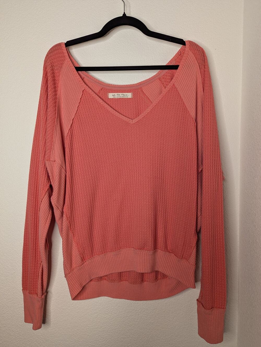 Free People We the Free Thermal Waffle Knit Longsleeve Top S Coral Boho Basic